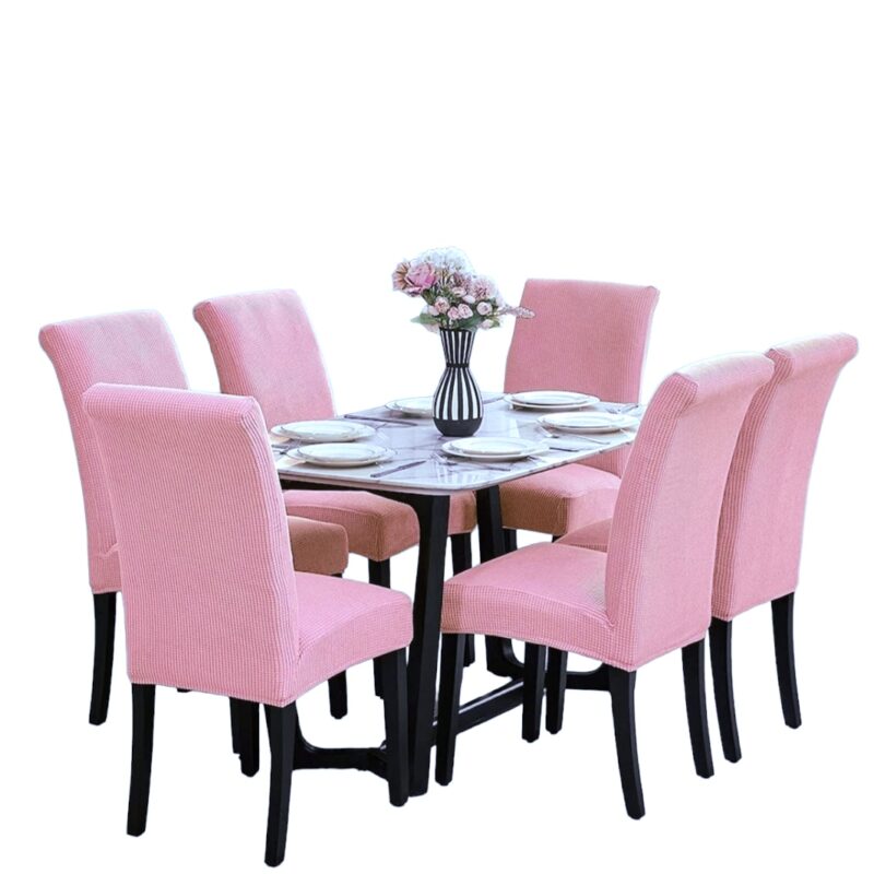 Set 6 Huse Scaun Universale, Din Bumbac Embosat, Roz, 40x40x50 cm