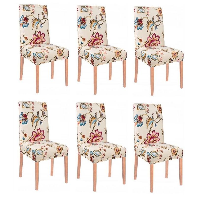 Set 6 huse scaun dining/bucatarie, din spandex, cu motive florale