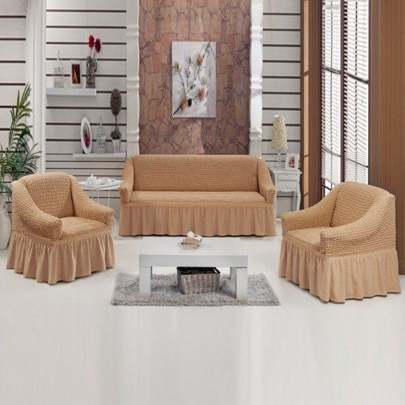 Set Husa 3 piese pentru Canapea 3 locuri + 2 Fotolii Cappuccino