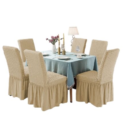 Set 6 Huse Universale Premium Pentru Scaun Creponate Cu Volanase Bej