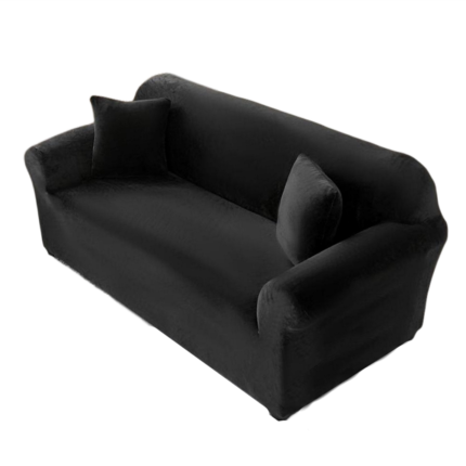 Husa canapea din catifea, pentru 3 persoane, CATI03-3, negru, 180-230 cm