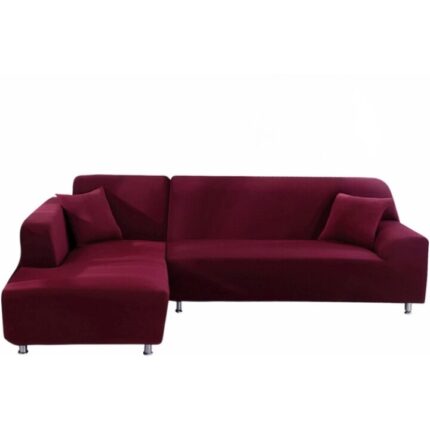 Husa protectie canapea, Jaotto, pentru coltar in forma de L cu 2 + 2 locuri, Elastica, Anti-Zgarieturi, Lavabila, Rosu bordo