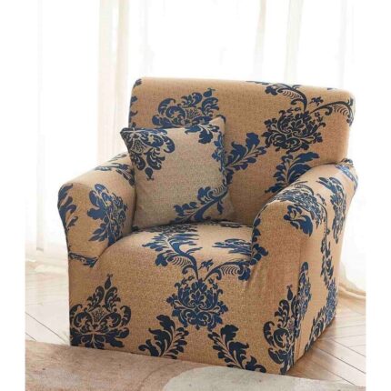 Husa elastica pentru fotoliu, Jojo Home, imprimeu Abstract, M2, 90x140cm, Bej Albastru