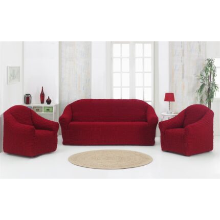 Huse universale set canapea 3 locuri si 2 fotolii elastice si creponate Fara Volane culoare bordo 311, Artforhome