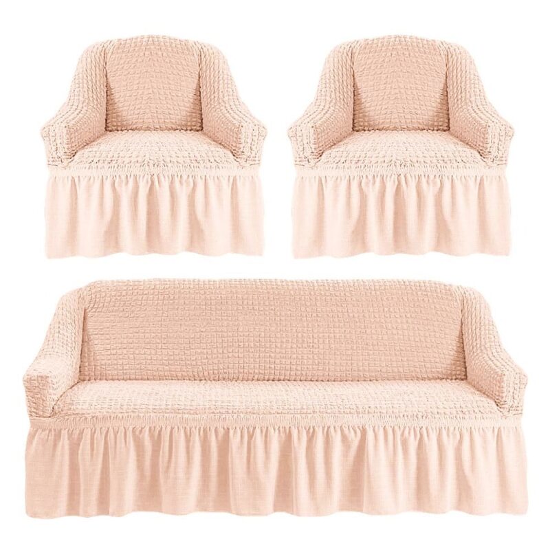 Set huse pentru canapele 3 locuri si 2 fotolii, crem, elastica