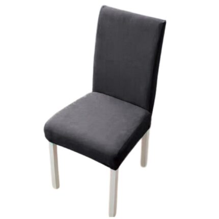 Set 4 huse pentru scaune, Uni, Poliester cu Elastan, Gri Inchis