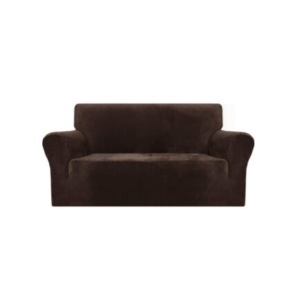 Husa protectie canapea, MAXIJIN, catifelata, 2 locuri, elastica, antiderapanta, 104 x 106 x 175 cm, Maro