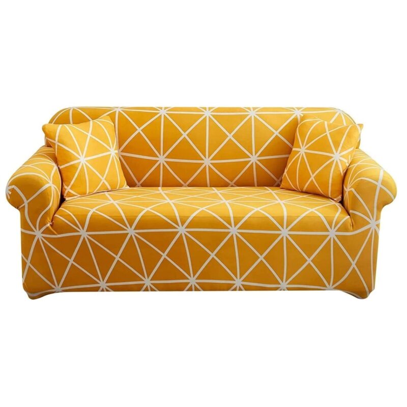 Set husa elastica canapea 3 locuri si 1 fata perna, Sunshine A013, SomProduct, Galben