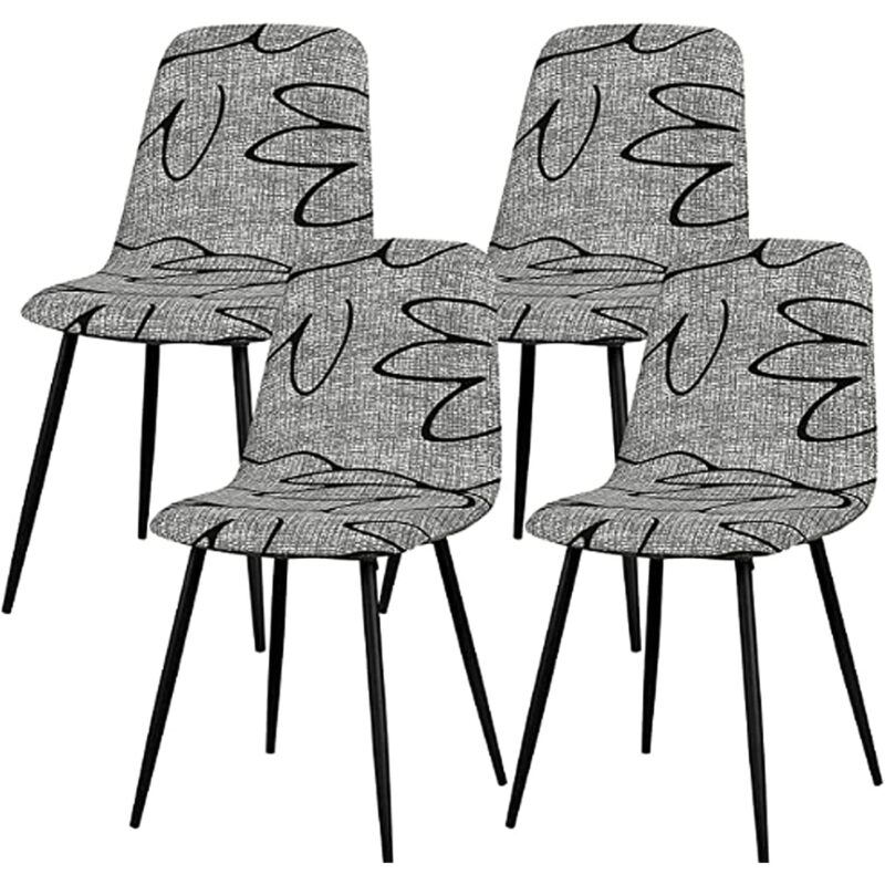 Set huse scaune stil scandinav, modern, lavabile, decor flori gri, 4 bucati