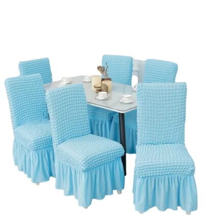 Set 6 Huse Universale Premium Pentru Scaun Creponate Cu Volanase Albastru Deschis, 50x40x40 cm
