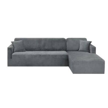 Husa pentru canapea in forma de L, catifelata, elastica, 2+2 locuri, Gri