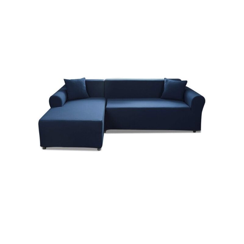 Set de husa de canapea si 2 huse de perna, 3 + 3 locuri, elastic, bleumarin