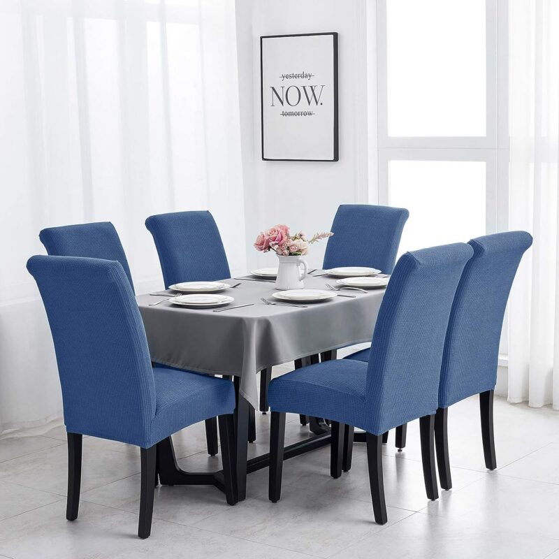 Set 6 Huse Universale Blackstore® Supra-Elastice, pentru Scaune Rotunde sau Patrate, Material Gofrat, Albastru deschis