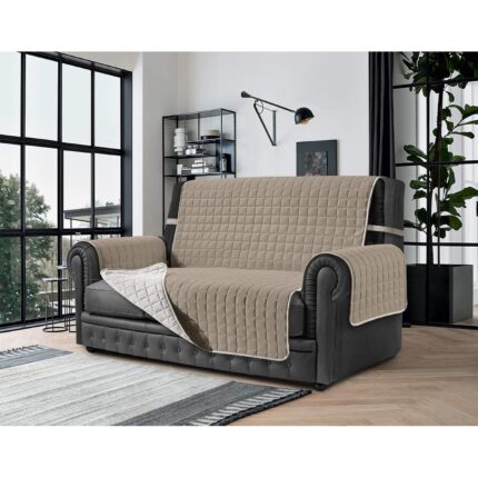 Husa Canapea Matlasata, Maro - Crem, Impermeabila, Reversibila, Anti-Pete, 2 Locuri, Sezut 115 cm x 190 cm