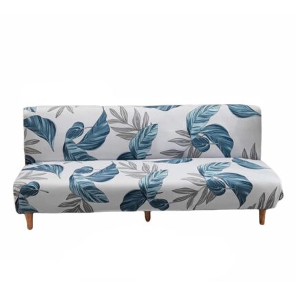 Husa elastica universala pentru canapea si pat, baza gri cu frunze bleu, 190X 210 cm, buz®