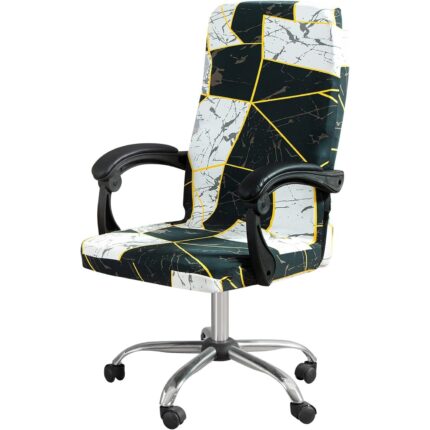 Husa scaun de birou elastica, protectie, negru marmorat, 70x80x58cm