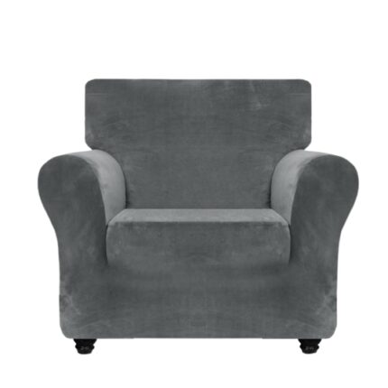 Huse din catifea CHELZEN pentru scaune cu brate, 1 loc, 75-115 cm, groasa si elastica pentru canapea, antiderapante, protectie pentru mobilier in living, gri