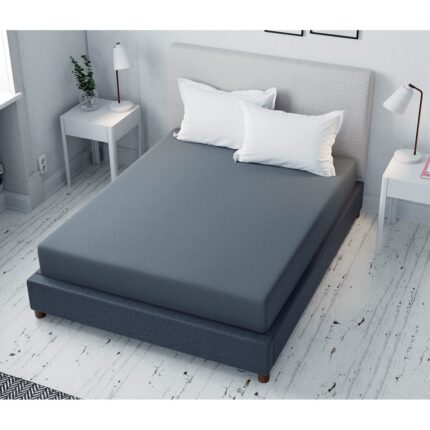 Cearceaf de pat gri inchis cu elastic Evostar, 160x200x30, tesatura rigida bumbac 100%