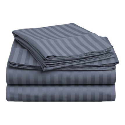 Cearsaf de pat cu elastic Damasc Bumbac 100% dunga 1 cm, 150x250 cm pentru saltea 100x200 cm, Gri Antracit