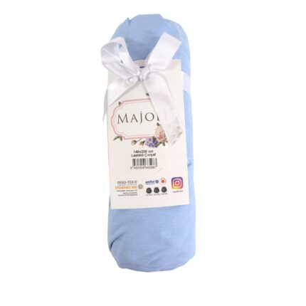 Cearsaf de pat cu elastic Majoli Bahar Home Collection, 100% bumbac ranforce 144TC, 160x200+30 cm, Albastru deschis