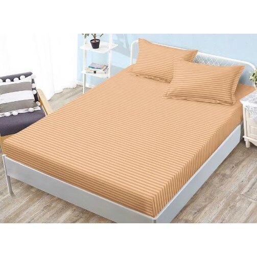Set husa de pat cu elastic si 2 fete de perna, KDF, damasc, 180x200 cm, somon