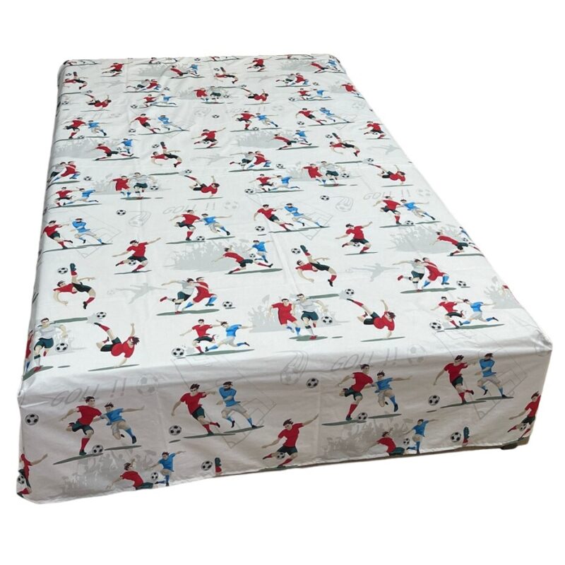 Cearceaf alb-multicolor 210x240cm pentru pat mediu, pentru saltea intre 140-160cm, "EuroFotbal by Liz Line" din bumbac ranforce - CR210258