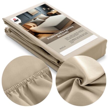 Cearceaf de pat, Lozkoholicy, Bolzano 2, Cu elastic, Bumbac satinat, 160x200 cm, Bej