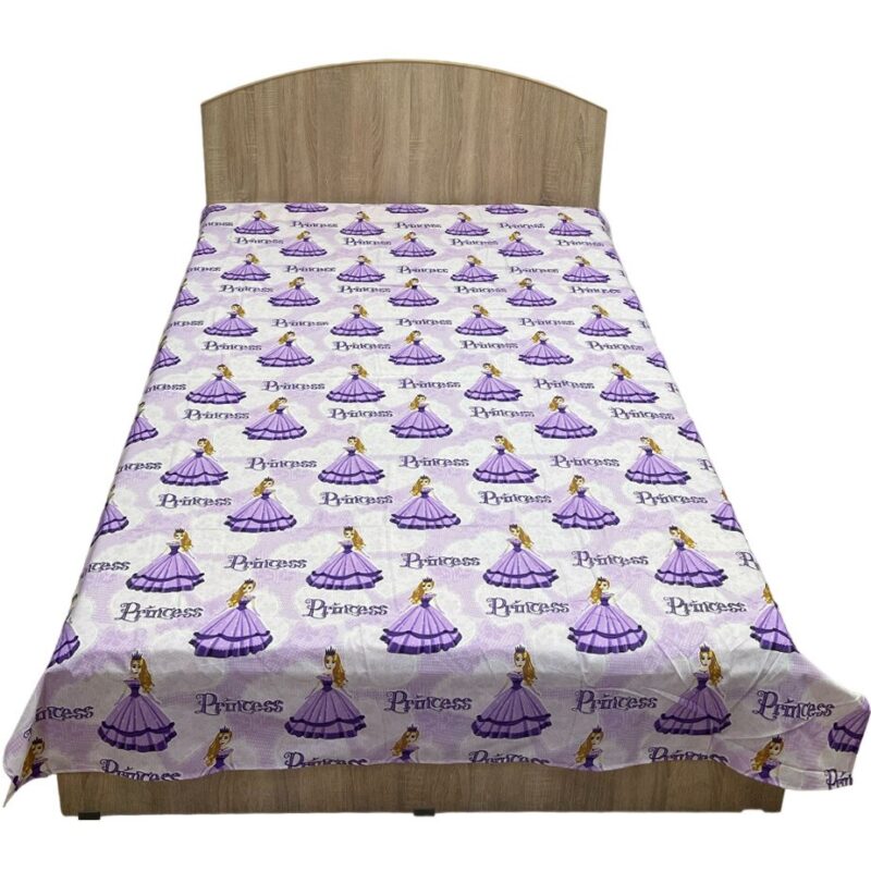 Cearceaf alb/mov, 140x215cm pentru pat single, pentru saltea de 90 cm, "Despre printese - Liz Line" din bumbac 100% - C140213