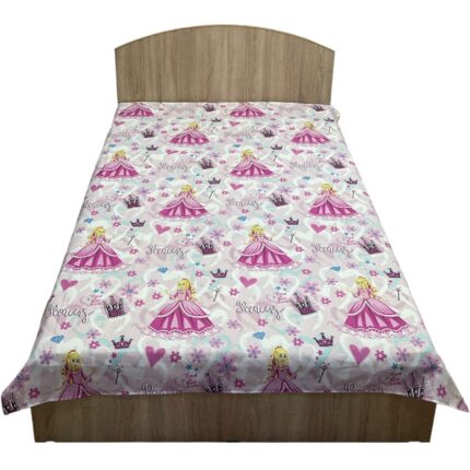 Cearceaf roz azur 140x215cm pentru pat single, pentru saltea de 90 cm, "Despre printese - Liz Line" din bumbac 100% - C140243