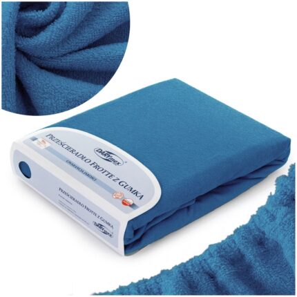 Cearceaf pat, Terry 009, Bumbac/Poliester, 90 x 200 cm, Cu elastic, Albastru inchis