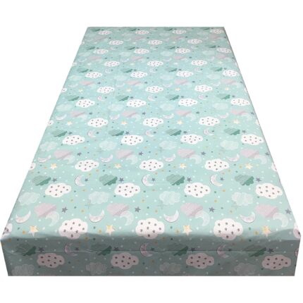 Cearceaf verde, pentru copii 250x240cm pentru pat dublu, pentru saltea 200 cm, "Vis cu norisori" din bumbac ranforce, by Liz Line - CR250232