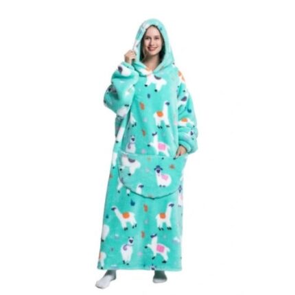 Patura hanorac extra lunga cu gluga maneci si buzunare, XGETOP®, Oversized hoodie, ultra moale usor si calduros polar blanita pentru femei si barbati, alpaka