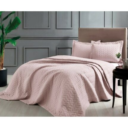 Set de lux cuvertura 250 x 260 cm cu 2 fete de perna, TAC, Glory Roz Pudra