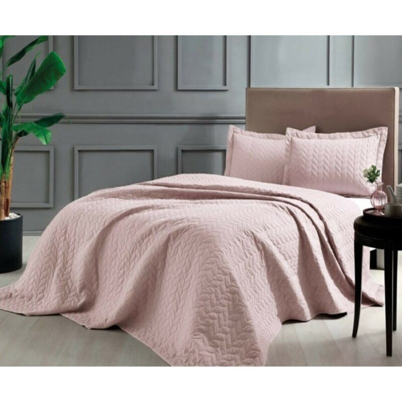 Set de lux cuvertura 250 x 260 cm cu 2 fete de perna, TAC, Glory Roz Pudra