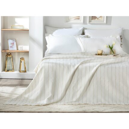 Set patura subtire si 2 fete perna, English Home, Lucent Glitter, 200x220 cm si 2x50x70, 220 GSM, alb-auriu