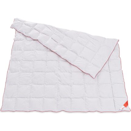 Pilota matlasata Best Sleep, 180x200 cm, hipoalergenica, umplutura 100% puf de gasca, bumbac 100%, nivel mediu de caldura, alb/rosu