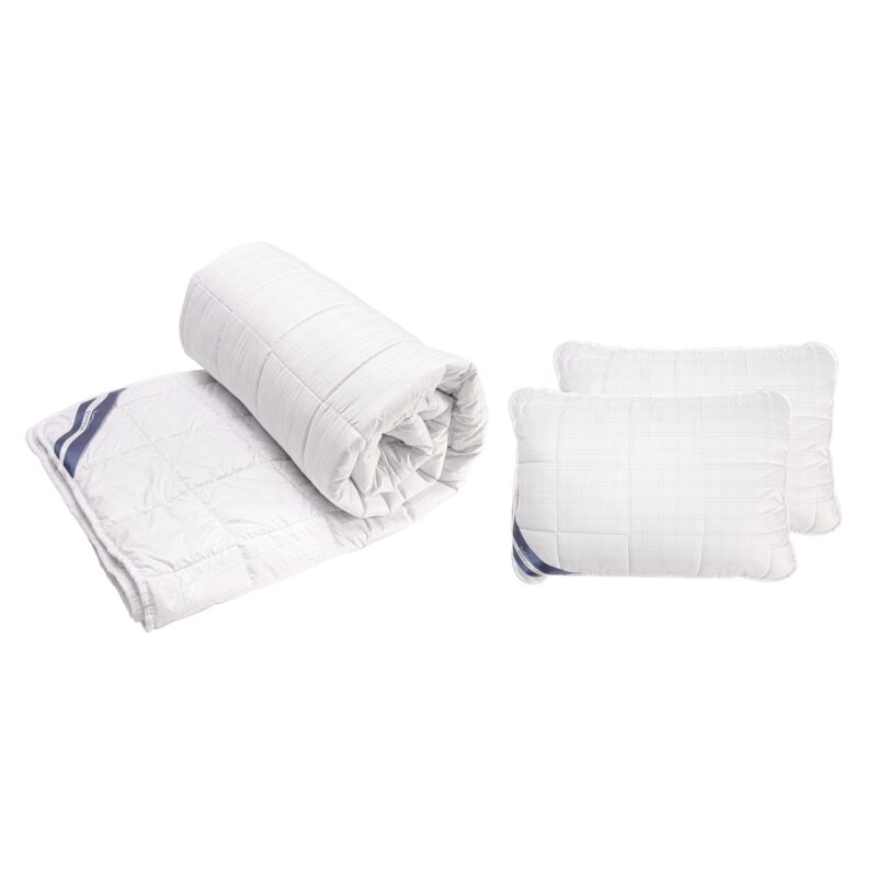 Set Somnart pilota 180x200 cm, 300 g/mp, nivel mediu de caldura si doua perne 50x70 cm, microfibra matlasata, cu fibre de carbon