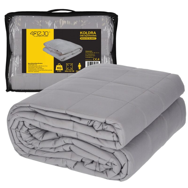 Patura cu greutati din microfibra DMI, marime pentru adulti, confort si respirabilitate superioara, 4FIZJO, 8 kg, Poliester, 150 × 200 cm, Gri