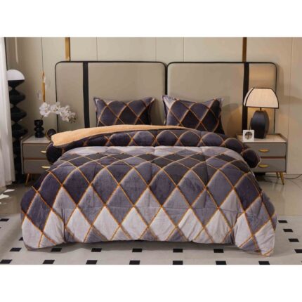 Set de 2 Persoane Pilota Cocolino cu Blanita 3 Piese, 2 Fete de Perna, Family Desing, 200 x 230cm, PV21, Gri romburi