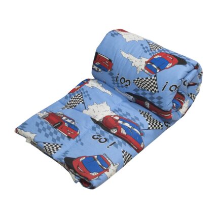 Pilota pentru Iarna 100x120 cm, Model 9203 Albastru Masinute, 1 persoana pentu copii