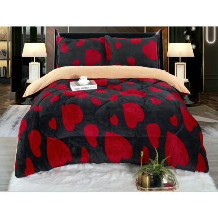Set de 2 Persoane Pilota Cocolino cu Blanita 3 Piese, 2 Fete de Perna, Family Desing, 200 x 230cm, Negru/Rosu, PV5