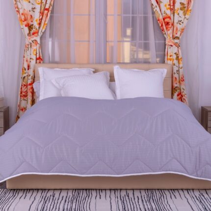 Pilota de iarna, matlasata, umplutura lana, invelis damasc, policoton, 140x210cm, pentru pat single, gri, Ralex Pucioasa