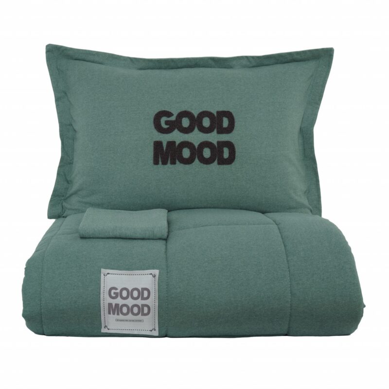 Set Pilota, Motto Cotton Karaca Home, 200 x 220 cm si 2 perne 50 x 70 cm, Verde