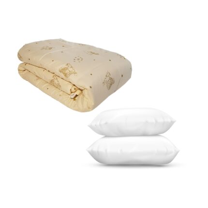 Set Pilota Lana Iarna Matlasata Crem, 200x220cm si 2 Perne Matlasate 50x70cm, 2 persoane, SETPLIMCREM200