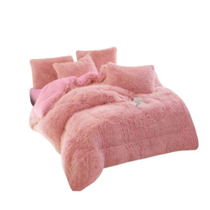 Pilota si 2 fete de perna, Fluffy, 2 persoane, 3 piese, Uni, 200x230cm, Corai