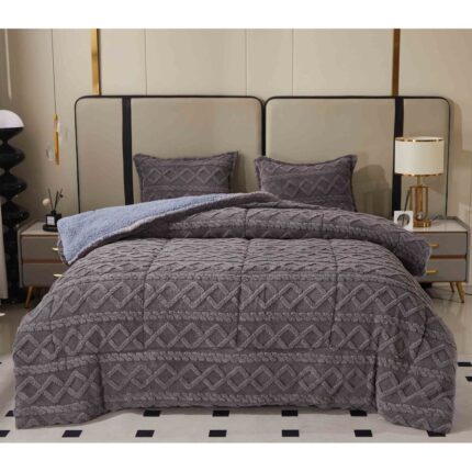 Set cu model in relief de 2 Persoane Pilota Cocolino cu Blanita 3 Piese, 2 Fete de Perna, Family Desing, 200 x 230cm, PT7 Gri inchis (antracit)
