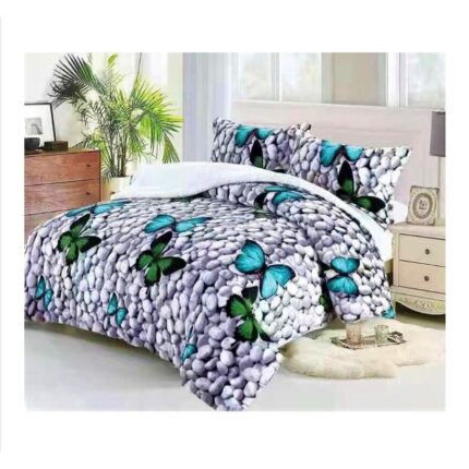 Set de 2 Persoane Pilota Cocolino cu Blanita 3 Piese, 2 Fete de Perna, 200 x 230 cm, Gri cu Pietre si Fluturi