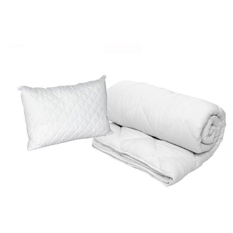 Pachet Primavara Toamna pat o persoana Pilota matlasata umplutura minet alergenic 140x210 cm, alba si 1 perna matlasata 50x70 cm