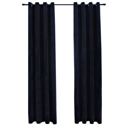 Set de 2 draperii opace cu inele, vidaXL, Catifea, 140 x 225 cm, Negru
