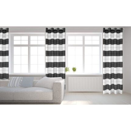 Draperie cu dungi, Alb-Negru, 145x250 cm, GF3